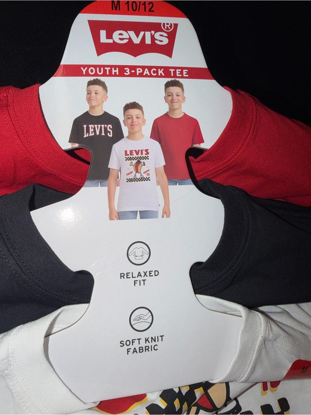 Levi's 3-Pack Youth Tees - Red, Black, White